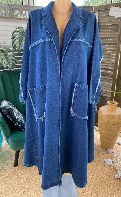 Manteau long oversize asymétrique en jeans stone du 42 au 56/58 et même +