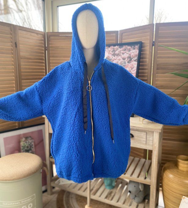 Veste à capuche moumoute Sherpa bleu royal du 38 au 48/50 et même +