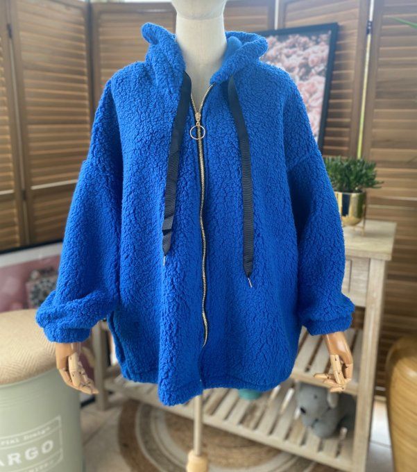 Veste à capuche moumoute Sherpa bleu royal du 38 au 48/50 et même +