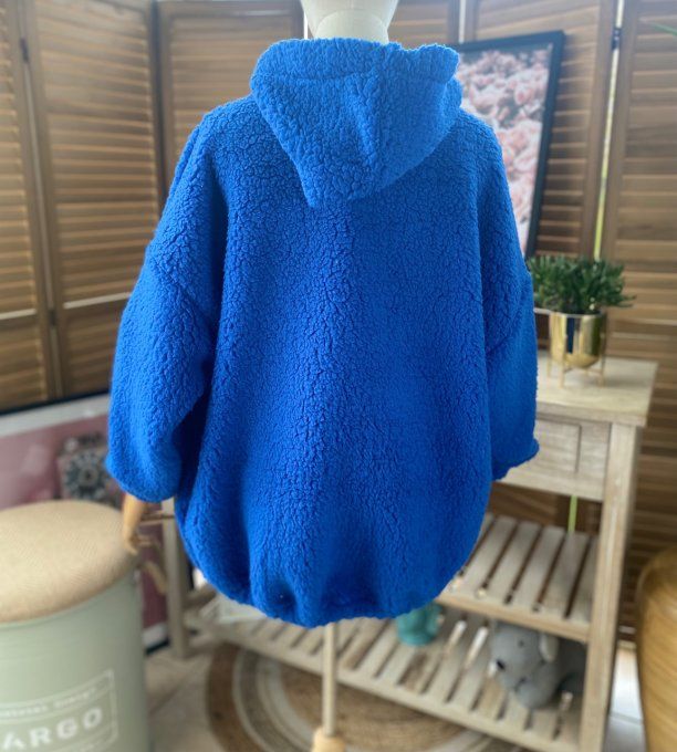 Veste à capuche moumoute Sherpa bleu royal du 38 au 48/50 et même +