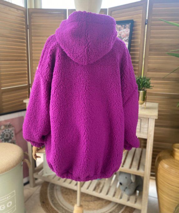 Veste à capuche moumoute Sherpa Aubergine du 38 au 48/50 et même +