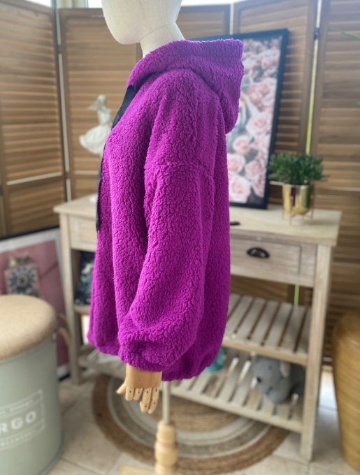 Veste à capuche moumoute Sherpa Aubergine du 38 au 48/50 et même +