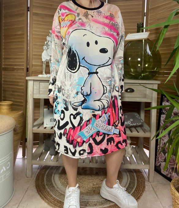 Robe trapèze ou tunique longue multicolore Snoopy in Love du 40 au 48 