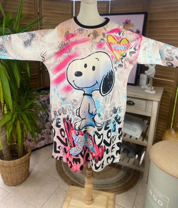 Robe trapèze ou tunique longue multicolore Snoopy in Love du 40 au 48 