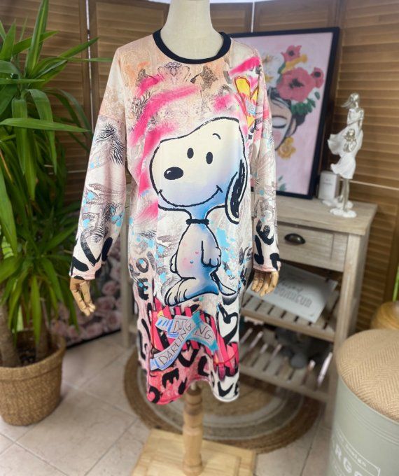 Robe trapèze ou tunique longue multicolore Snoopy in Love du 40 au 48 