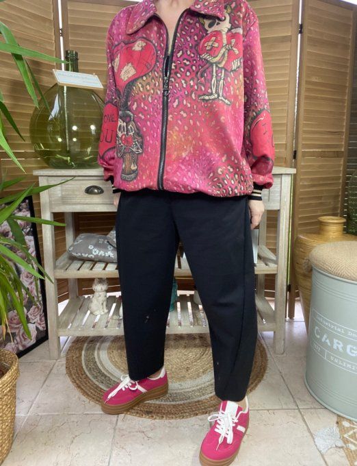 Blouson suédine rose fuschia Mexican Skulls  Love You du 38 au 48