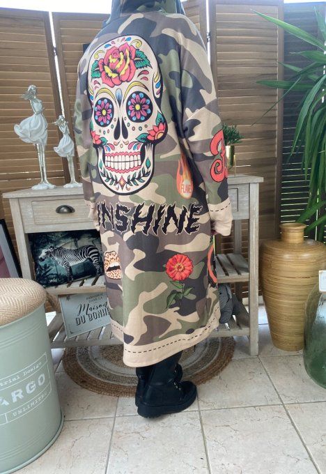 Maxi-Robe à capuche  suédine camouflage molletonnée Mexican Skulls du 42 au 52