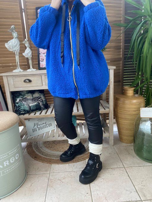 Veste à capuche moumoute Sherpa bleu royal du 38 au 48/50 et même +