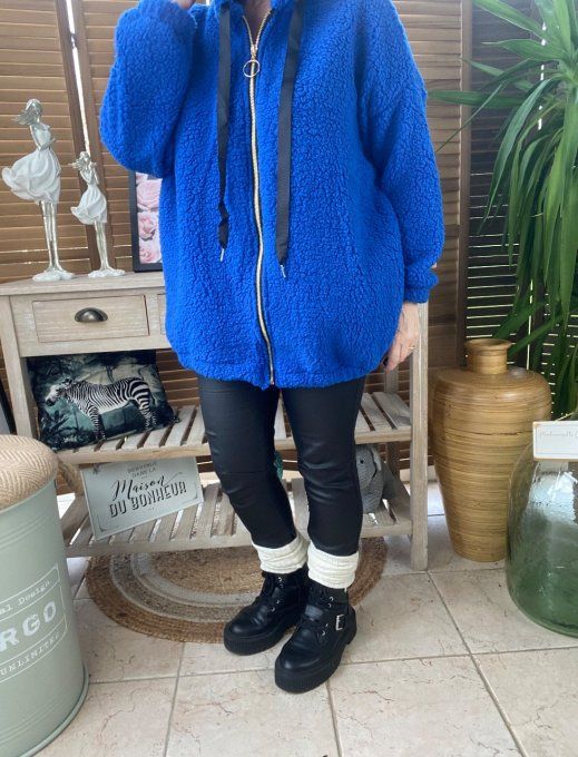 Veste à capuche moumoute Sherpa bleu royal du 38 au 48/50 et même +