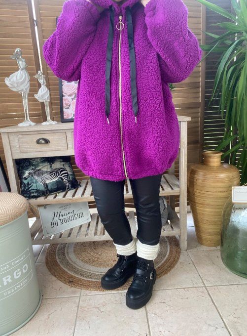 Veste à capuche moumoute Sherpa Aubergine du 38 au 48/50 et même +