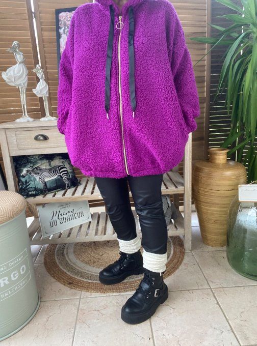 Veste à capuche moumoute Sherpa Aubergine du 38 au 48/50 et même +