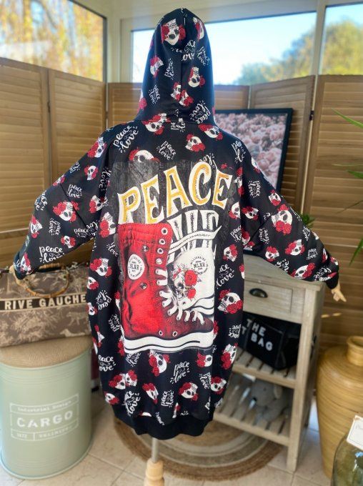 Sweat à capuche long ou robe sweat Peace & Love Mexican Skulls du 42 au 52/54 