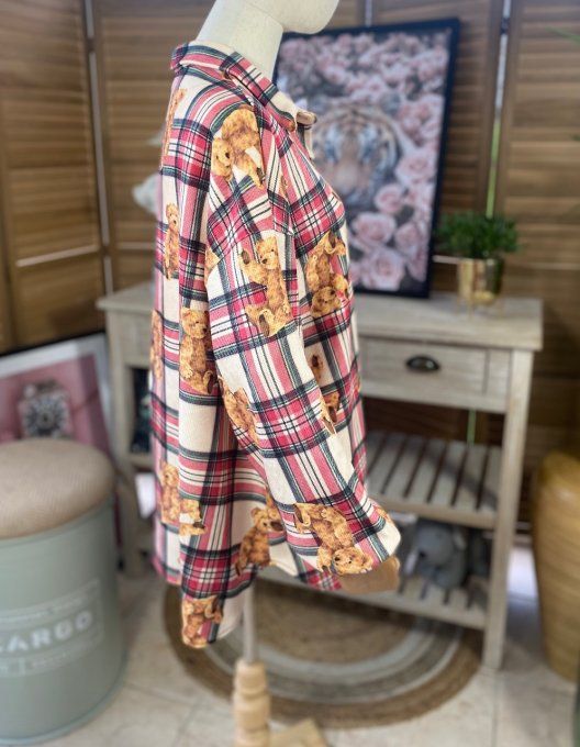 Chemise ample velours beige Tartan carreaux Old School Teddy Bears du 38 au 48/50