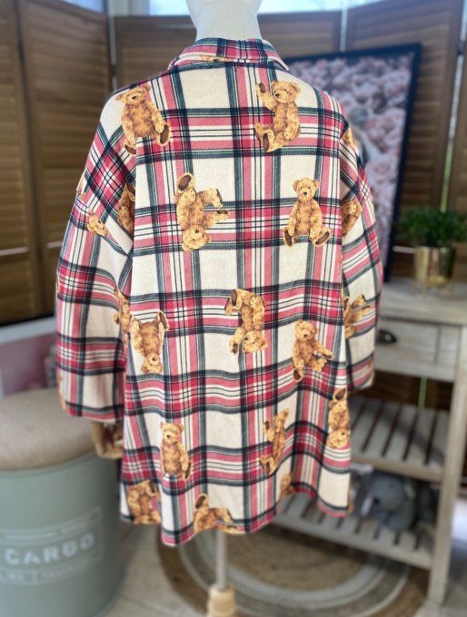 Chemise ample velours beige Tartan carreaux Old School Teddy Bears du 38 au 48/50