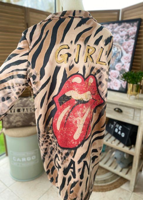 Veste longue suédine zébrée Rolling Stones Girl Gang du 38 au 46 et même + 