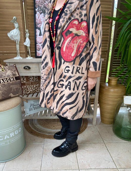 Veste longue suédine zébrée Rolling Stones Girl Gang du 38 au 46 et même + 