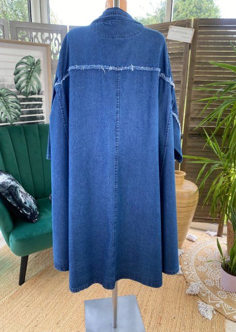 Manteau long oversize asymétrique en jeans stone du 42 au 56/58 et même +