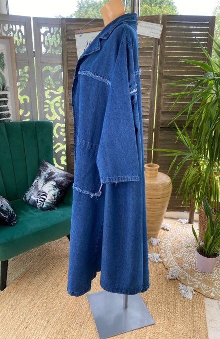 Manteau long oversize asymétrique en jeans stone du 42 au 56/58 et même +