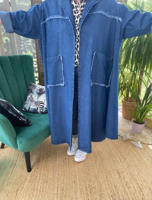 Manteau long oversize asymétrique en jeans stone du 42 au 56/58 et même +