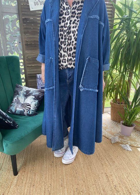 Manteau long oversize asymétrique en jeans stone du 42 au 56/58 et même +