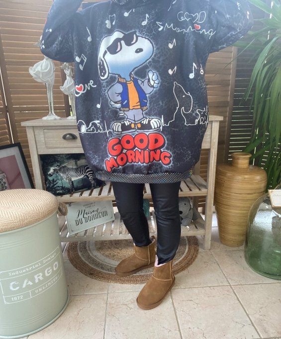 Sweat à capuche noir Love Snoopy strass argentés du 40 au 50/52