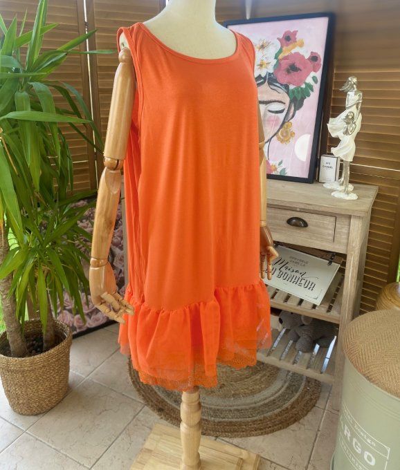 Fond de robe BIS orange viscose et dentelle confort +++ du 40 au 50