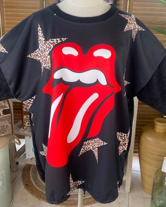 Sweat manches longues satiné et velours noir Rolling Stones du 40 au 50