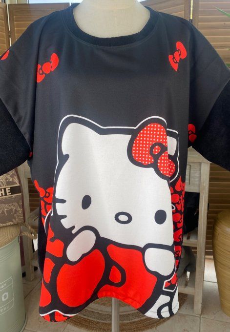 Sweat manches longues satiné et velours noir Hello Kitty du 40 au 50 