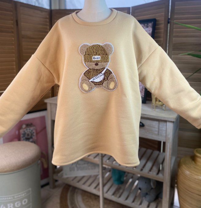 Sweat ample beige molletonné Teddy Bear Ourson bouclette relief du 40 au 50/52