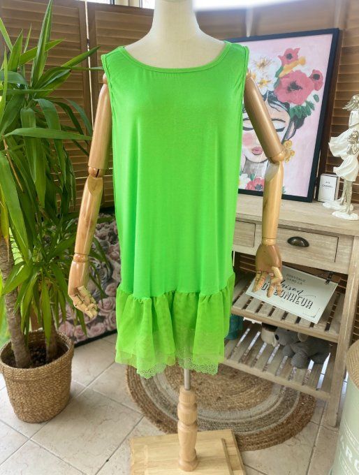 Fond de robe BIS vert anis viscose et dentelle confort +++ du 40 au 50 