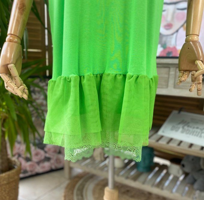 Fond de robe BIS vert anis viscose et dentelle confort +++ du 40 au 50 