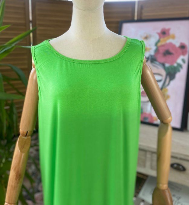 Fond de robe BIS vert anis viscose et dentelle confort +++ du 40 au 50 