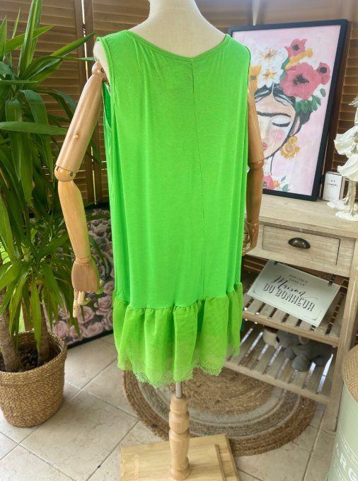 Fond de robe BIS vert anis viscose et dentelle confort +++ du 40 au 50 