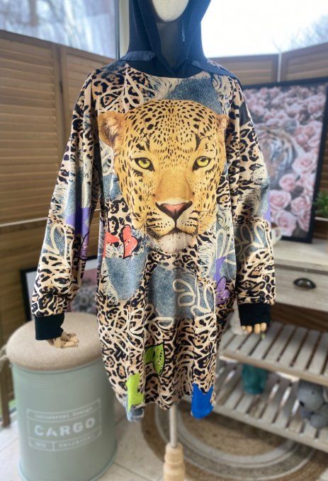 Robe sweat à capuche trapèze Léopard Jungle Chic du 40 au 50