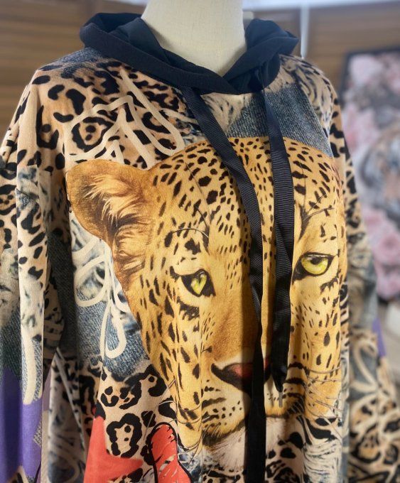 Robe sweat à capuche trapèze Léopard Jungle Chic du 40 au 50