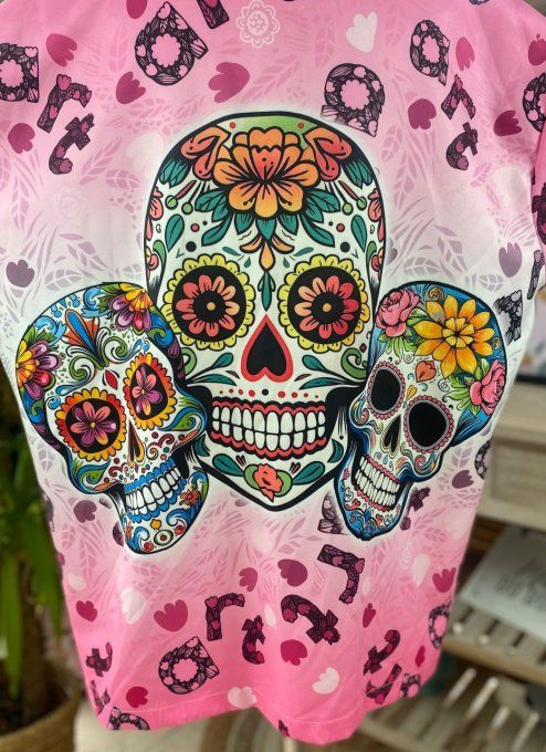 Veste blazer ample rose bonbon Mexican Skulls Calaveras du 42 au 50/52 et + 