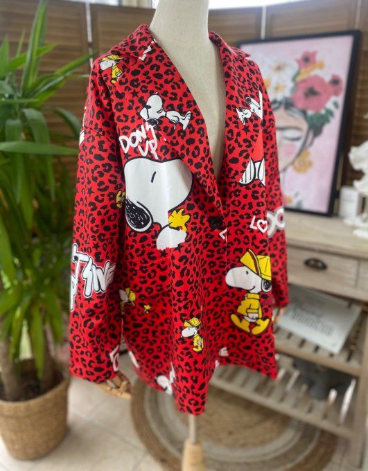 Veste blazer ample Léopard rouge Love Snoopy du 42 au 50/52 et + 