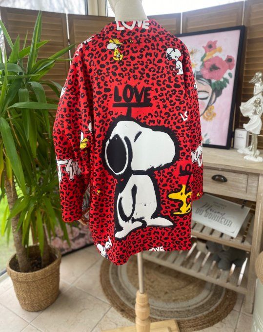 Veste blazer ample Léopard rouge Love Snoopy du 42 au 50/52 et + 