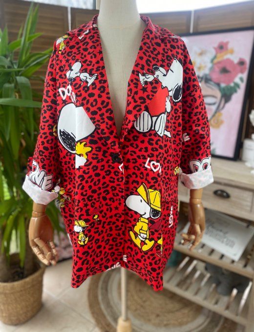 Veste blazer ample Léopard rouge Love Snoopy du 42 au 50/52 et + 