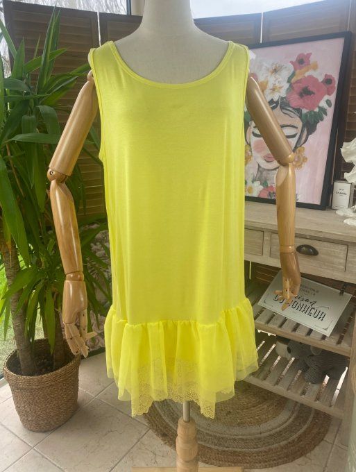 Fond de robe BIS jaune viscose et dentelle confort +++ du 40 au 50