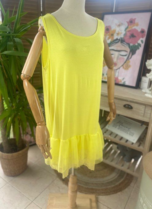 Fond de robe BIS jaune viscose et dentelle confort +++ du 40 au 50