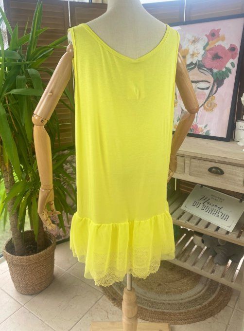 Fond de robe BIS jaune viscose et dentelle confort +++ du 40 au 50