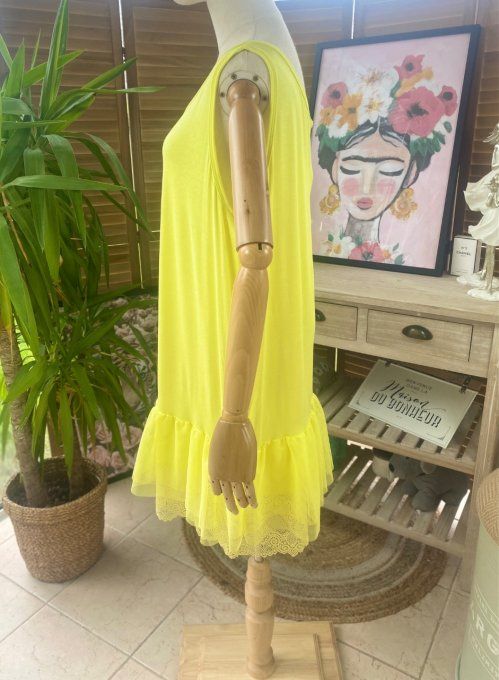 Fond de robe BIS jaune viscose et dentelle confort +++ du 40 au 50