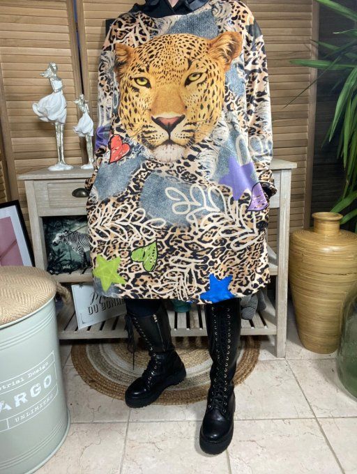 Robe sweat à capuche trapèze Léopard Jungle Chic du 40 au 50