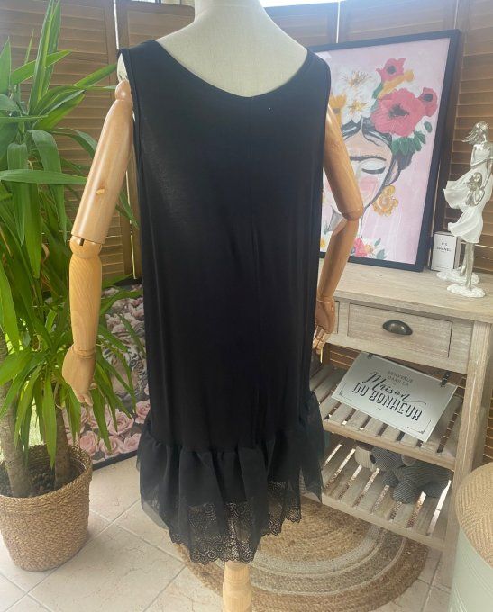 Fond de robe BIS noir viscose et dentelle confort +++ du 40 au 50