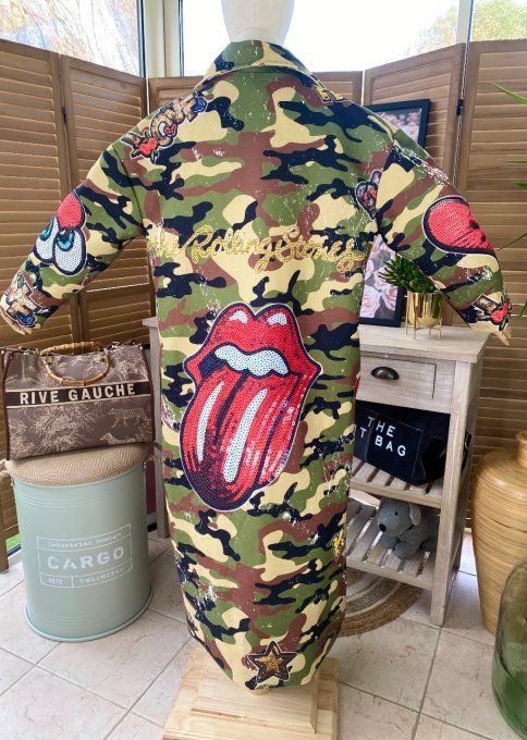 Manteau sans laine long oversize doublé camouflage Rolling Stones du 40 au 48