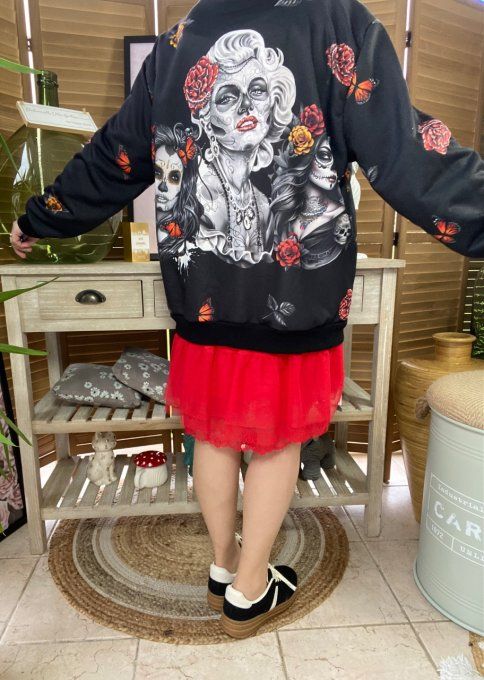 Blouson bombers ample noir Marylin Monroe Calaveras Girls du 40 au 50 et même + 