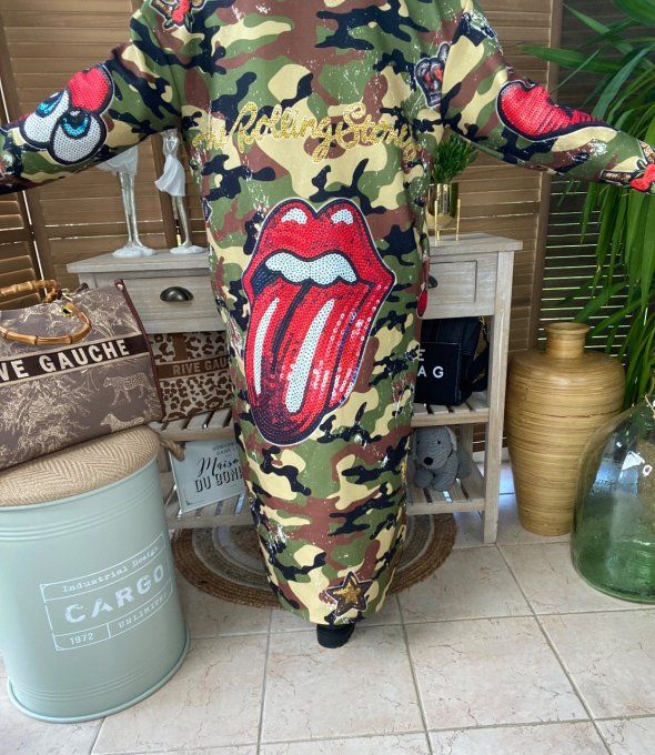 Manteau sans laine long oversize doublé camouflage Rolling Stones du 40 au 48