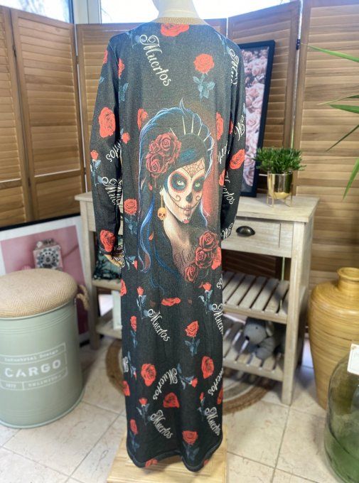 Robe longue molletonnée noire pailletée dorée Lurex Mexican Caterina du 36 au 44 