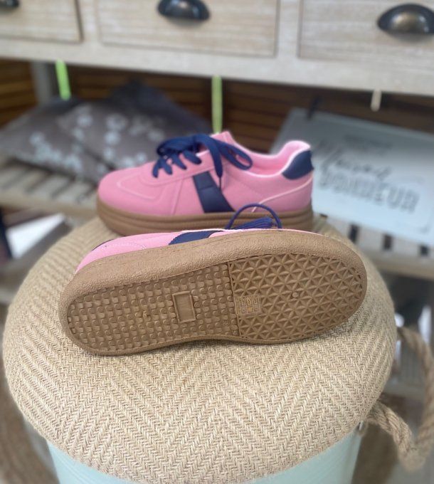 Baskets compensées à lacets suédine rose poudré & marine confort ++++ du 38 au 41 